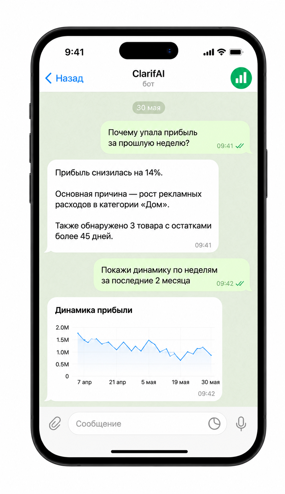 Пример диалога с ClarifAI в Telegram